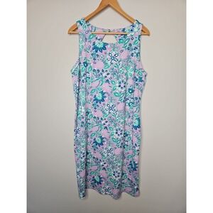 Talbots Plus Dress 1X Purple Floral Effortless Jersey Stretch Resort Preppy Cute